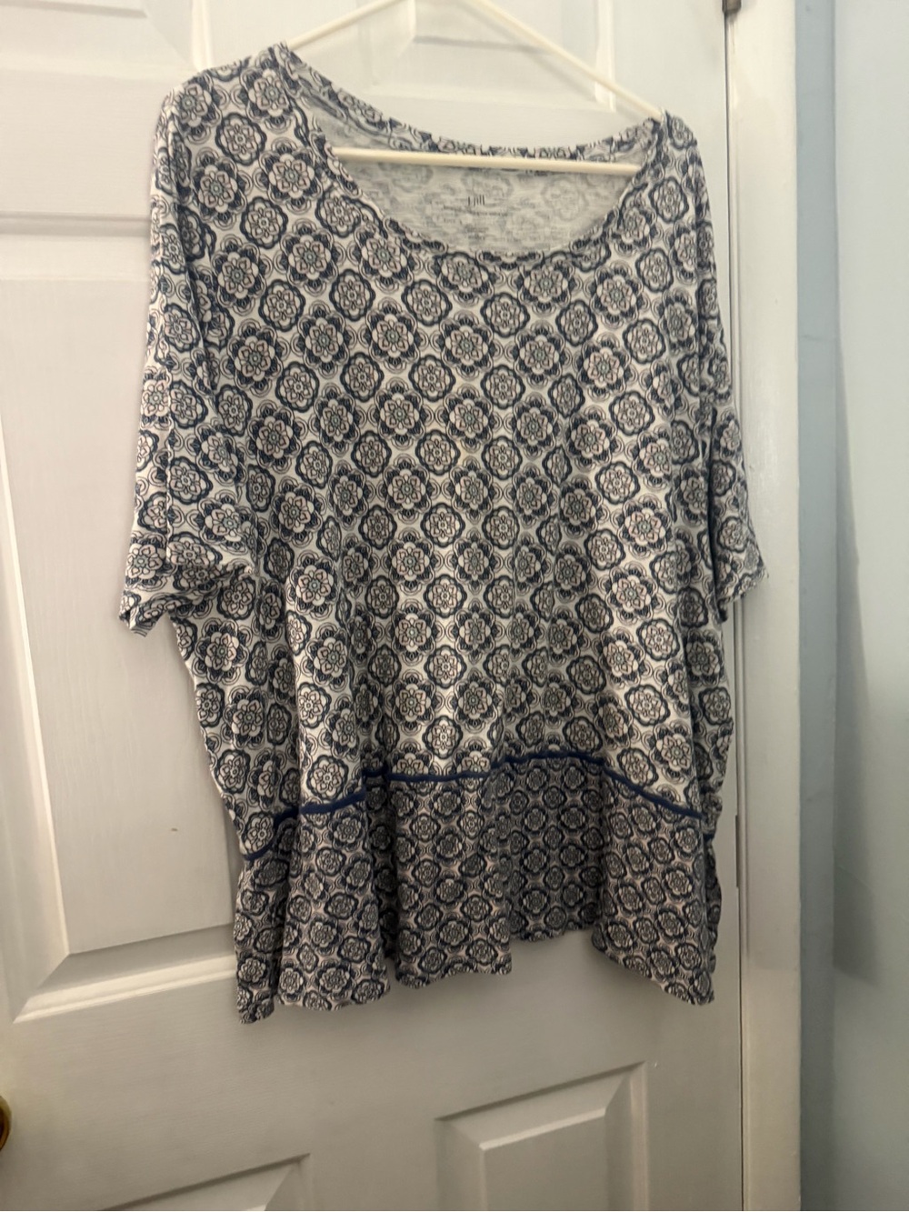 J.Jill 3X Pima Cotton Floral Medallion Peplum Top Scoop Neck